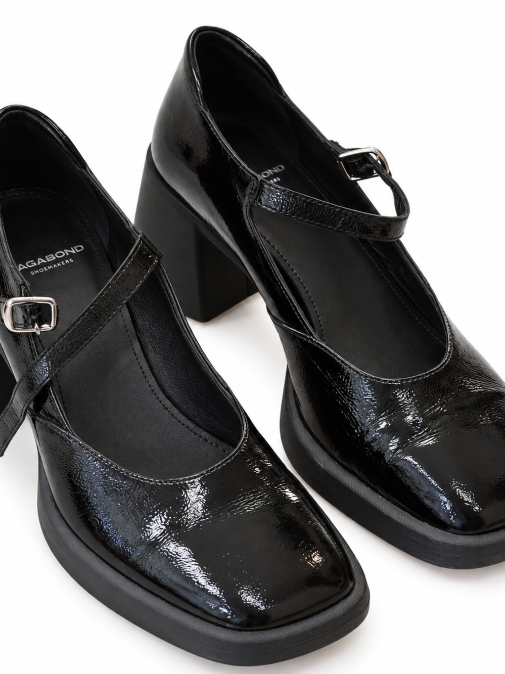 Vagabond Black Patent Mary Jane Block Heel Pumps 39 Size